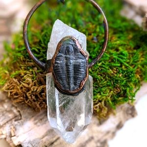 Natural history necklace. Quartz & Trilobite